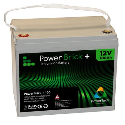 Pest Stationair lade Lithium-Ion Battery 12V - 100Ah - 1.28kWh - PowerBrick+ / LiFePO4
